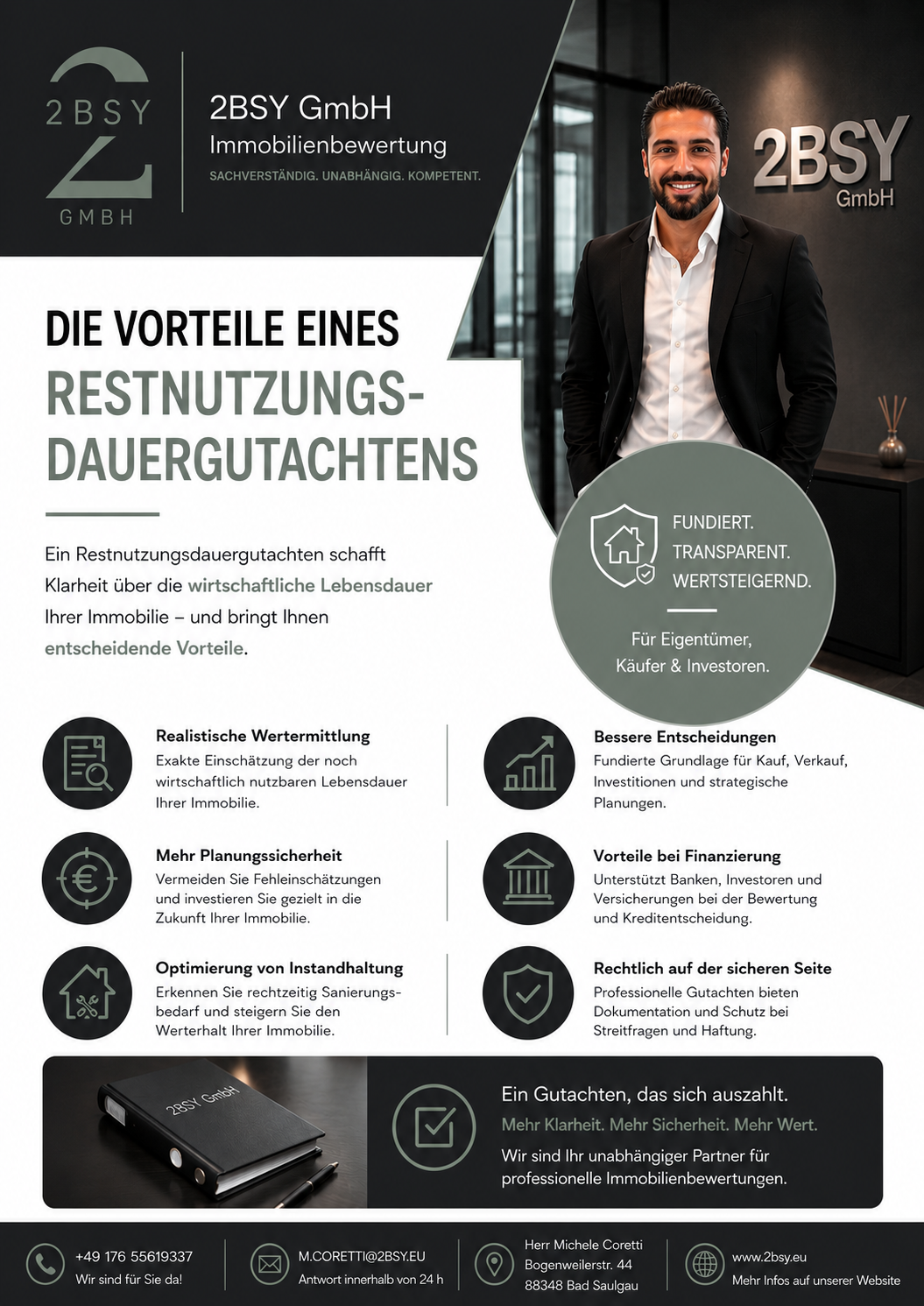 Informationsflyer zum Restnutzungsdauergutachten der 2BSY GmbH